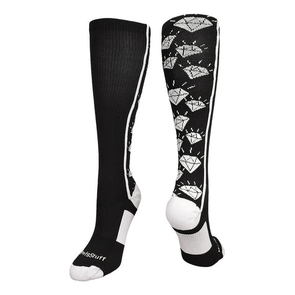 MadSportsStuff Crazy Socks with Diamonds Over the Calf (Black/White, Medium)