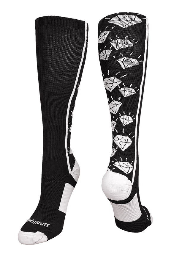 Crazy Socks with Diamonds Over the Calf (Black/White, Small)