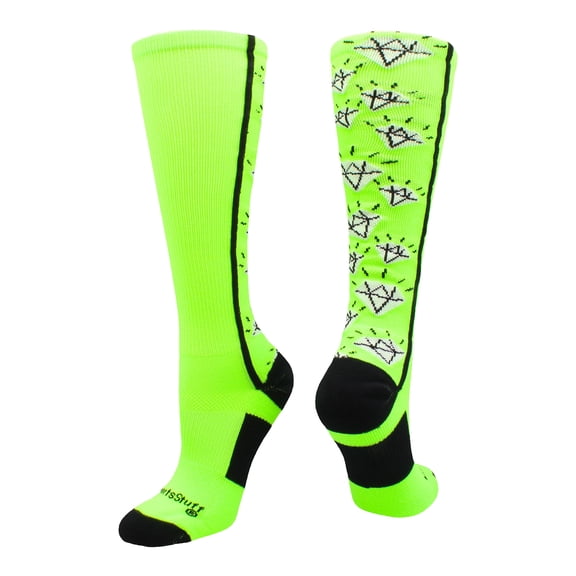 MadSportsStuff Crazy Socks with Diamonds Over the Calf (Neon Green/Black, Large)
