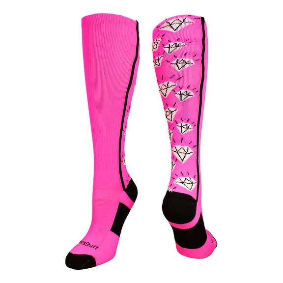 MadSportsStuff Crazy Socks with Diamonds Over the Calf (Neon Pink/Black, Large)