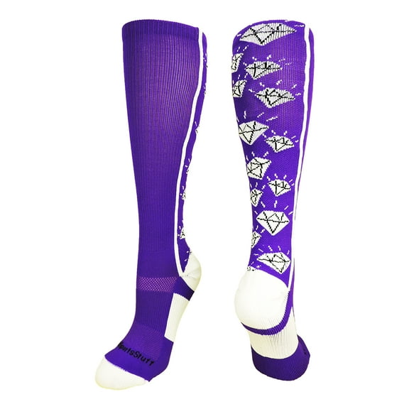 MadSportsStuff Crazy Socks with Diamonds Over the Calf (Purple/White, Medium)