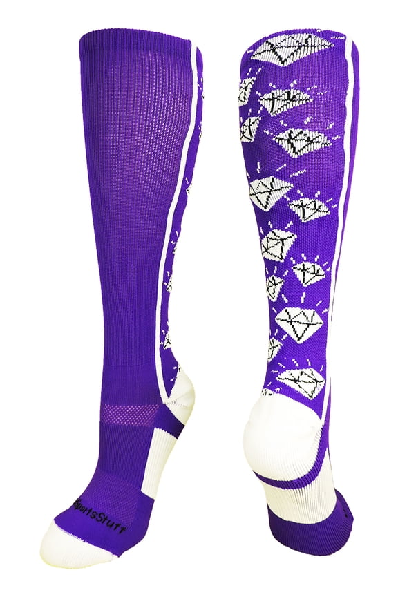 Crazy Socks with Diamonds Over the Calf (Purple/White, Medium)