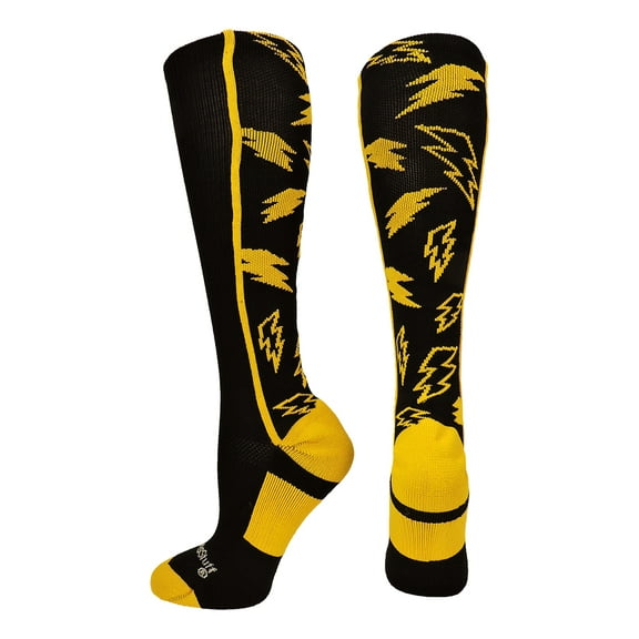 MadSportsStuff Crazy Socks with Lightning Bolts (Black/Gold, Large)
