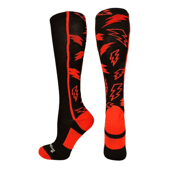 MadSportsStuff Crazy Socks with Lightning Bolts (Black/Scarlet, Medium)