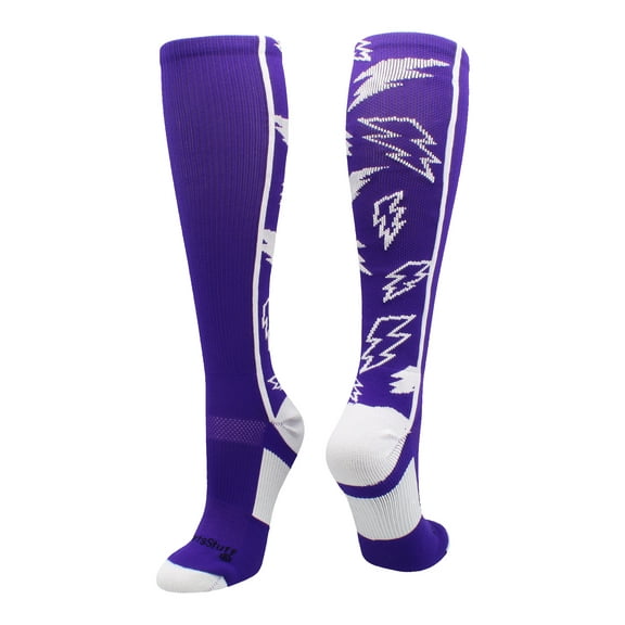 MadSportsStuff Crazy Socks with Lightning Bolts (Purple/White, Large)