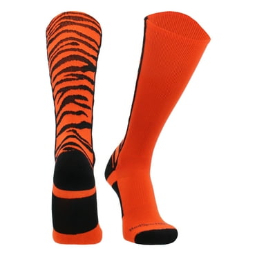 MadSportsStuff Crazy Socks with Safari Tiger Stripes Over the Calf Socks (Orange/Black, Small)