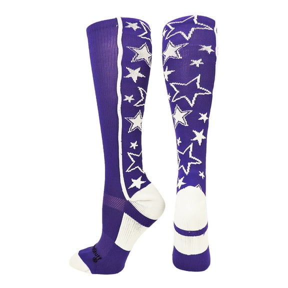 MadSportsStuff Crazy Socks with Stars Over the Calf Socks (Purple/White, Medium)
