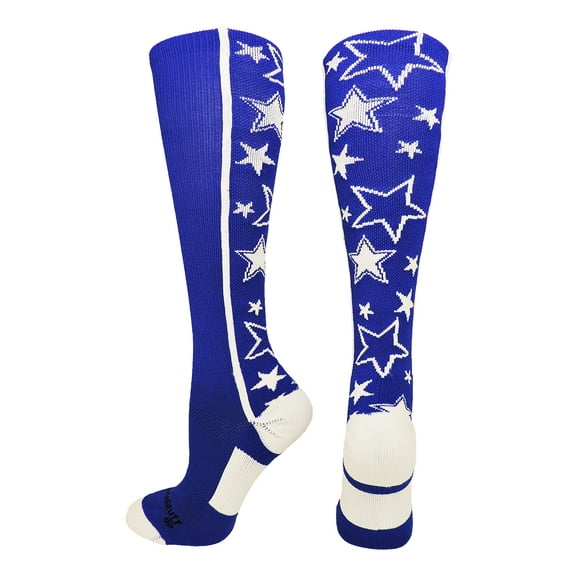 MadSportsStuff Crazy Socks with Stars Over the Calf Socks (Royal/White, Small)