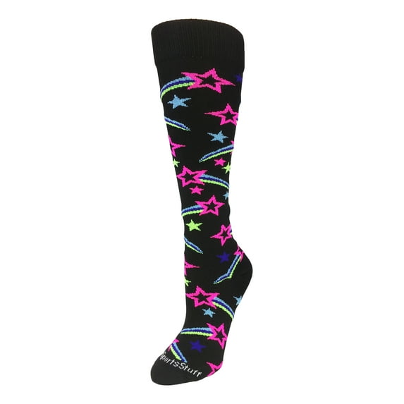 MadSportsStuff Shooting Stars Over the Calf Socks (Multi-Neon/Columbia Blue/Black, Medium)