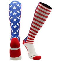 MadSportsStuff USA American Flag Stars and Stripes Over the Calf Socks (Royal/Red/White, Large)