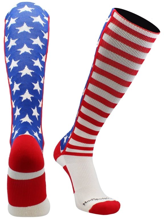 American Flag Knee High Socks - OTC Athletic Socks for Baseball, Softball, Youth (Royal/Red/White, Small)