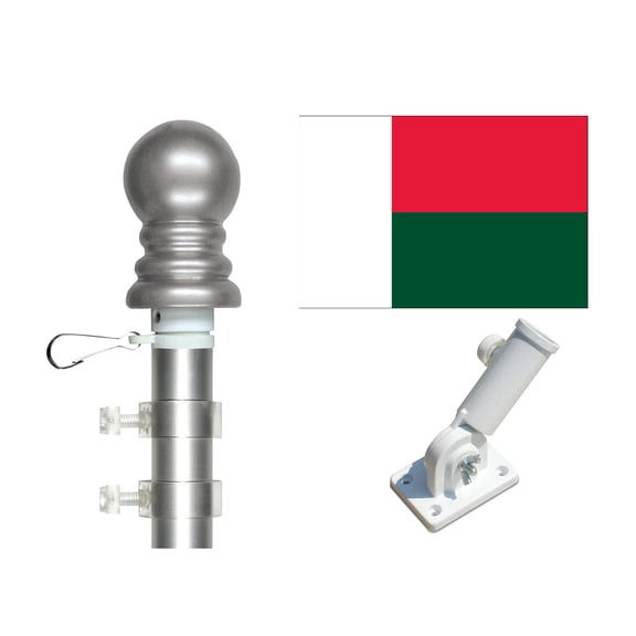 Madagascar 3'x5' Flag and Spinner Flagpole Set, Includes Flag, 6' Spinner Pole and Bracket