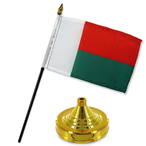 Madagascar 4"x6" Flag Desk Set Table Stick Gold Base