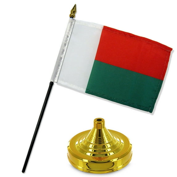 Madagascar 4"x6" Flag Desk Set Table Stick Gold Base