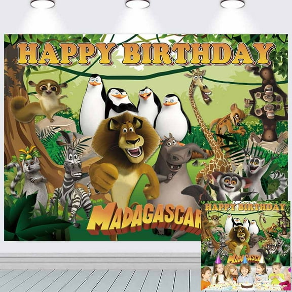 Madagascar Backdrop Banner Party Supplies Poster Movie Theme Background for Photography Kids Birthday Decorations