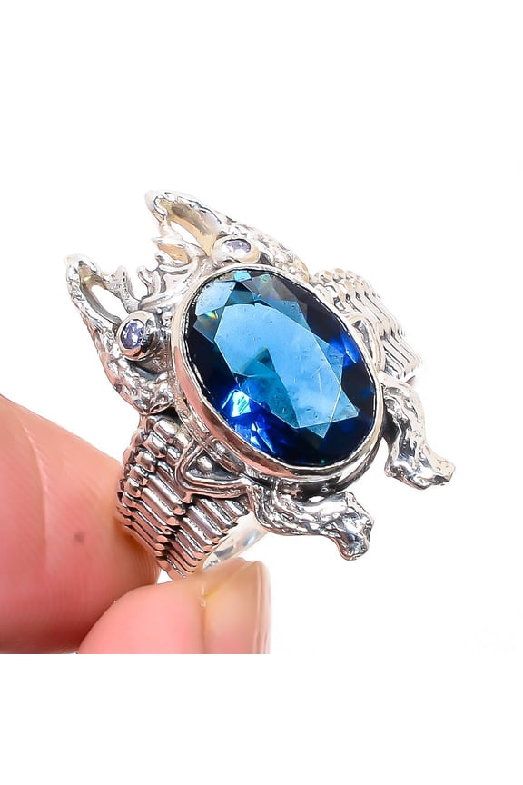 Madagascar Blue Sapphire (Simulated) 925 Sterling Silver Frog Ring s.8 S2688, Gemstone Jewelry, Birthday Gift, Christmas Gift
