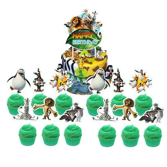 Madagascar Cake Topper Cupcake Set Party Supplies Decoration Birthday Decor Kit