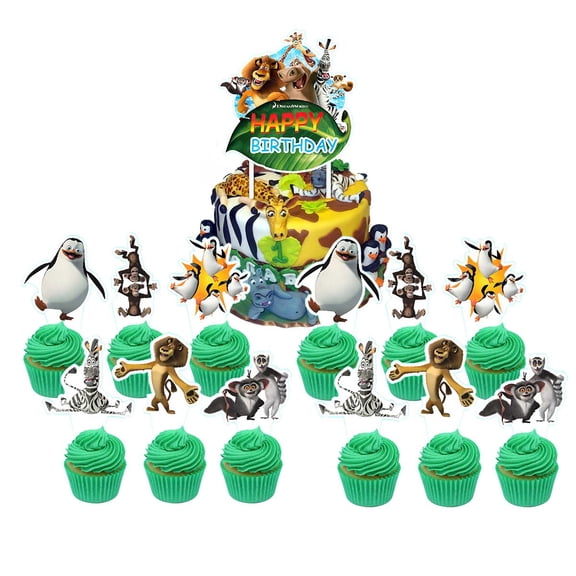 Madagascar Cake Topper Cupcake Set Themed Birthday Party Supplies Decoration Decor Kit