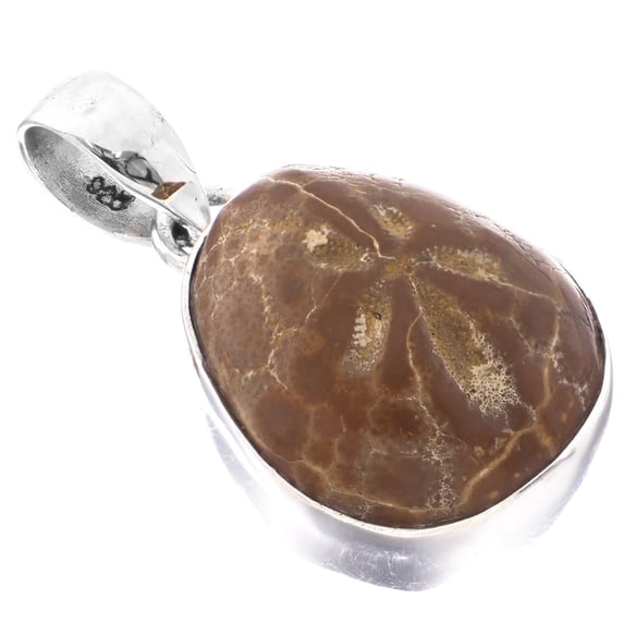 Madagascar Fossil Sand Dollar 925 Sterling Silver Pendant, 1 1/4"