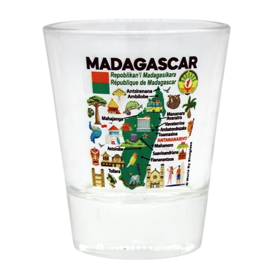 Madagascar Map and Attractions Collage Shot Glass