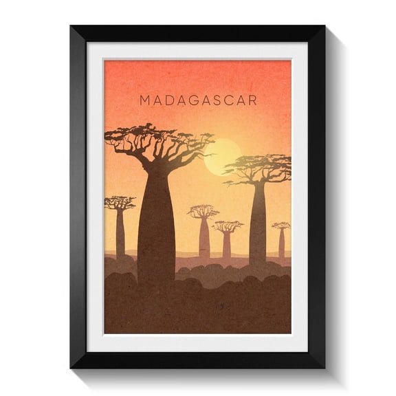 Madagascar Minimal Travel Baobab Trees African Sunset Decor Unframed Paper Print