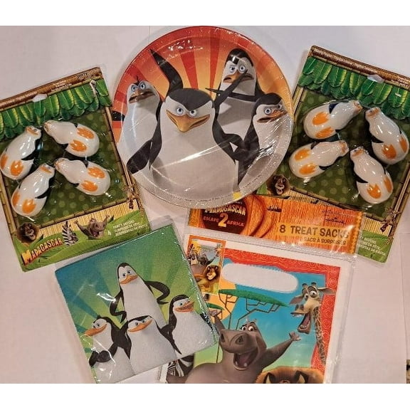 Hallmark 143192PMM562 Madagascar Party Bundle - Plates - Napkins - Treat Bags - Penguin Favors, Multi Color