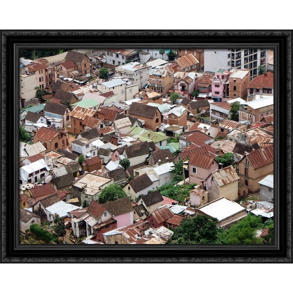Madagascar Rooftops 36x28 Large Black Ornate Wood Framed Canvas Art