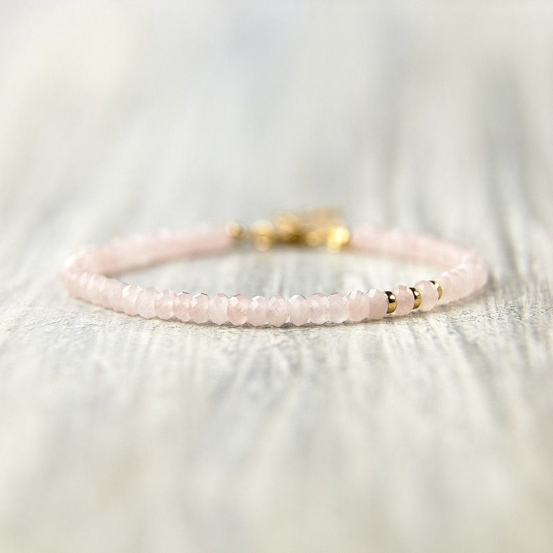 Bracciale In Pietre Semipreziose Amazzonite E Calcedonio - Rondelle Sfaccettate 3mm - Lunghezza 17,8 Cm - Confezione Regalo - 2