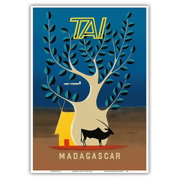 Madagascar - TAI (Transports Aériens Intercontinentaux) - Vintage Airline Travel Poster by F. Lesourt c.1950s - Master Art Print 10in x 14in