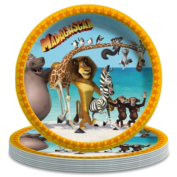 Madagascar Themed Birthday Disposable Tableware - 7 Inch Paper Plates Party Supply Decorations