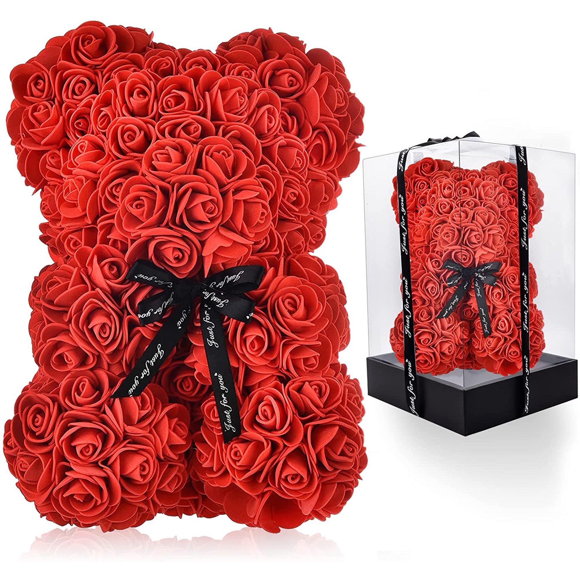 Madala Rose Bear with Box 10 inch, Valentines Day Gifts for Her Him, Red Artificial Flower Bear Gifts for Grandma, Mom, Mothers Day, Birthday - image 1 of 7