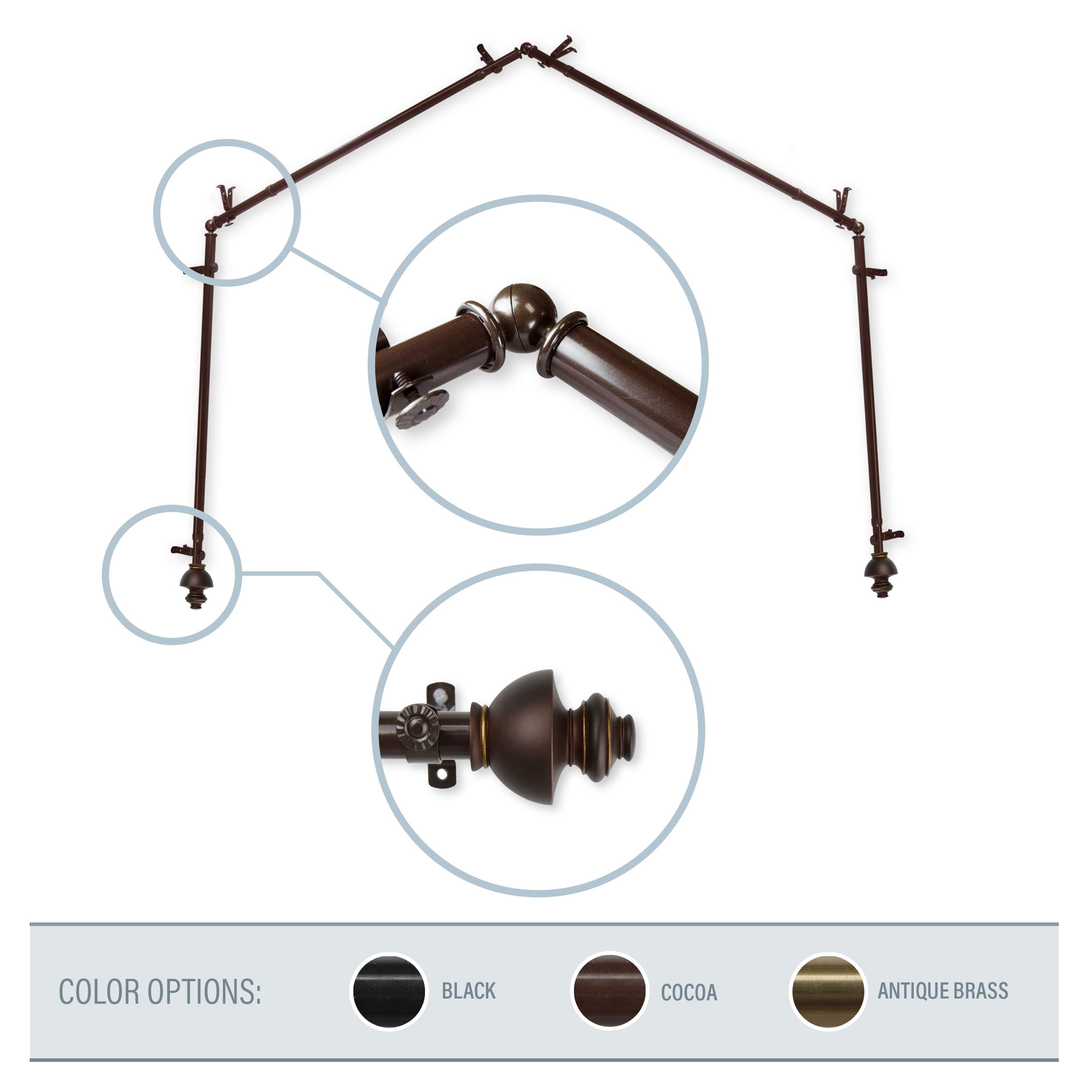 Madalena 13/16" 4-Sided Bay Window Curtain Rod - Cocoa
