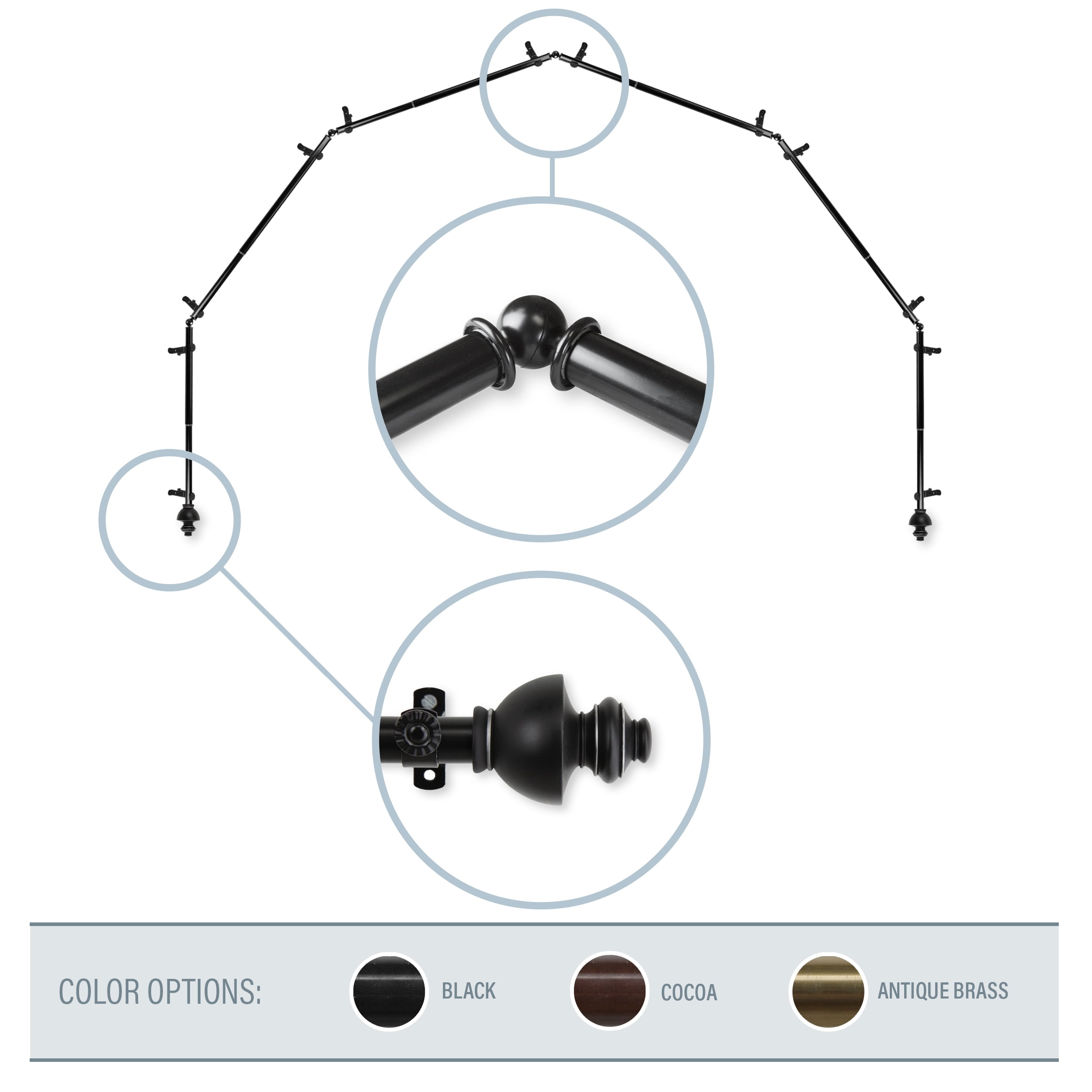 Madalena 13/16" 6-Sided Bay Window Curtain Rod - Black
