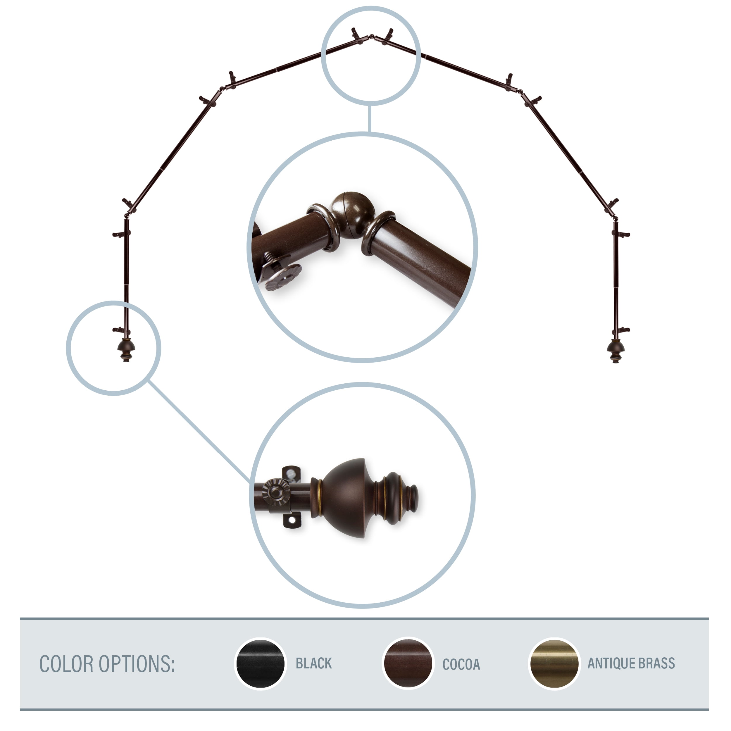Madalena 13/16" 6-Sided Bay Window Curtain Rod - Cocoa