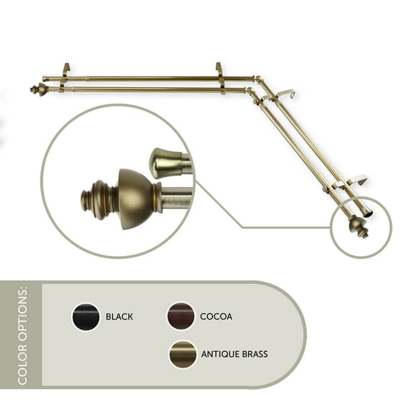 Madalena 13/16 inch Double Corner Window Curtain Rod 120-170" - Antique Brass