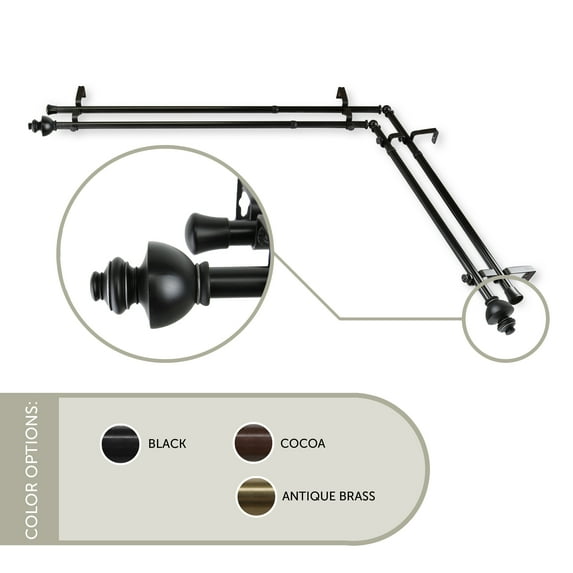 Madalena 13/16 inch Double Corner Window Curtain Rod 28-48" - Black