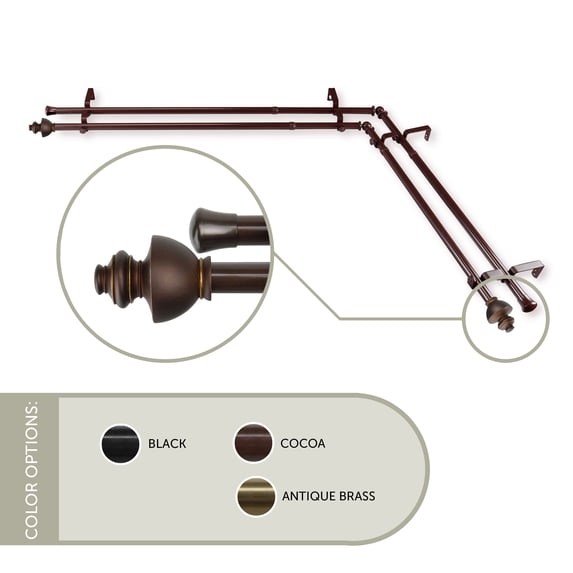 Madalena 13/16 inch Double Corner Window Curtain Rod 28-48" - Cocoa