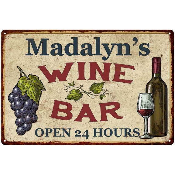 Madalyn's Rustic Wine Bar Sign Wall Decor Kitchen Gift 8 x 12 High Gloss Metal 208120056744