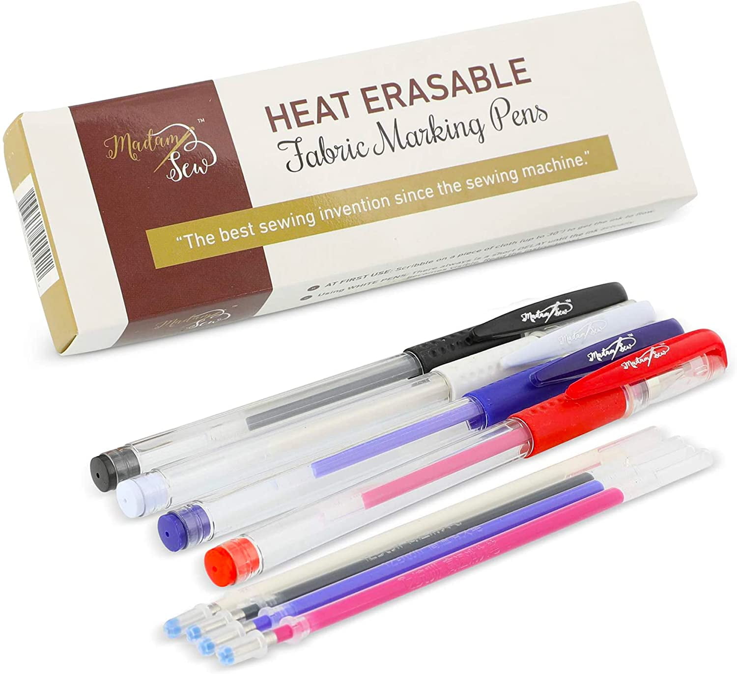 AIEX 4 Colors Heat Erasable Pens Fabric Marking Pens with Pink Caps with 20  Refills for Quilting Sewing, Dressmaking, Fabrics, Tailors Sewing