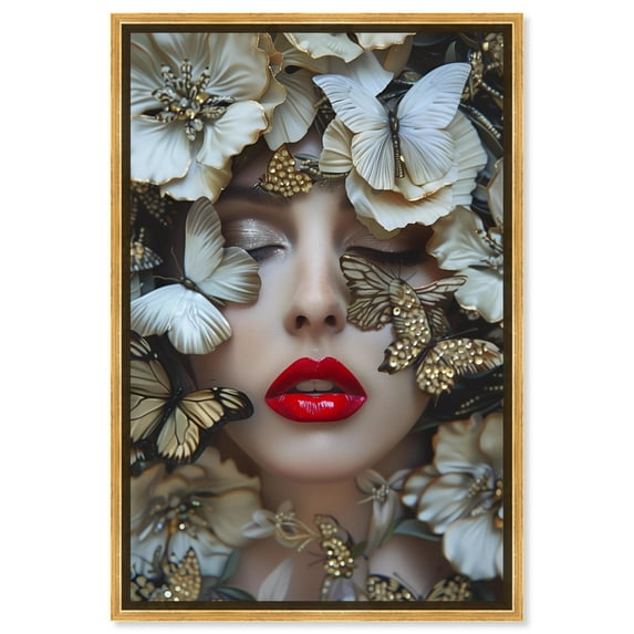 Madama Butterfly Canvas Floral Collage Wall Art by Art Remedy, Gold Frame, 24" x 36"