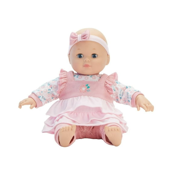 Madame Alexander 14-inch Baby Cuddles Baby Doll with Bottle, Pink Floral, Light Skin Tone