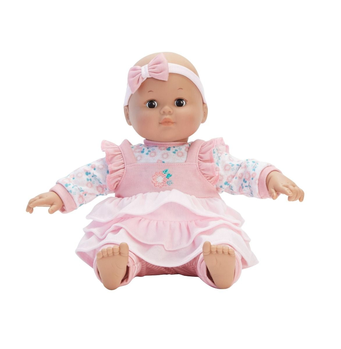 Madame Alexander 14-Inch Baby Cuddles Doll with Bottle, Pink Floral, Medium Skin Tone