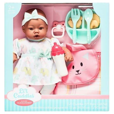 Madame Alexander Dark Skin Tone Feeding Doll Playset, 11 Pieces