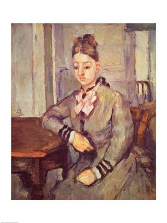 Madame Cezanne Leaning on a Table Canvas Art - Paul Cezanne (24 x 36)
