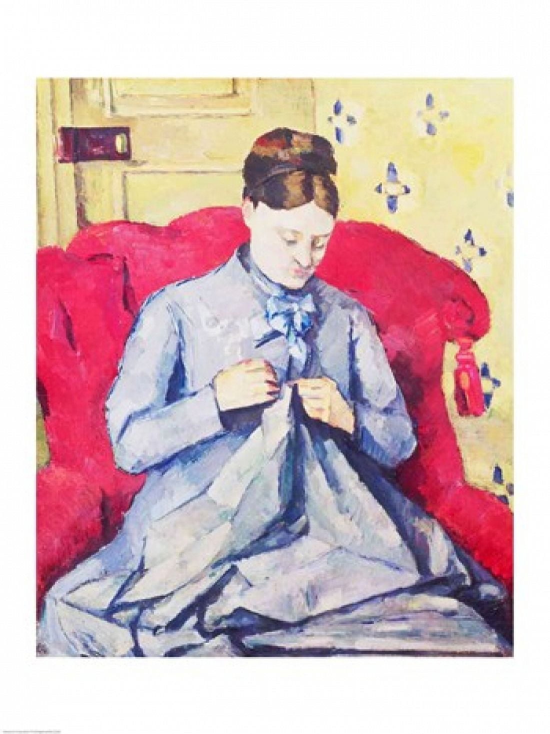 Madame Cezanne sewing Canvas Art - Paul Cezanne (18 x 24)