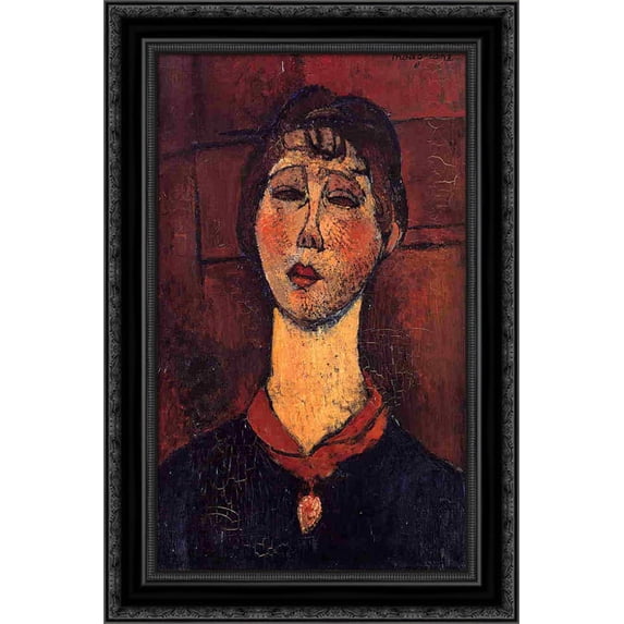 Madame Dorival 18x24 Black Ornate Wood Framed Canvas Art by Modigliani, Amedeo