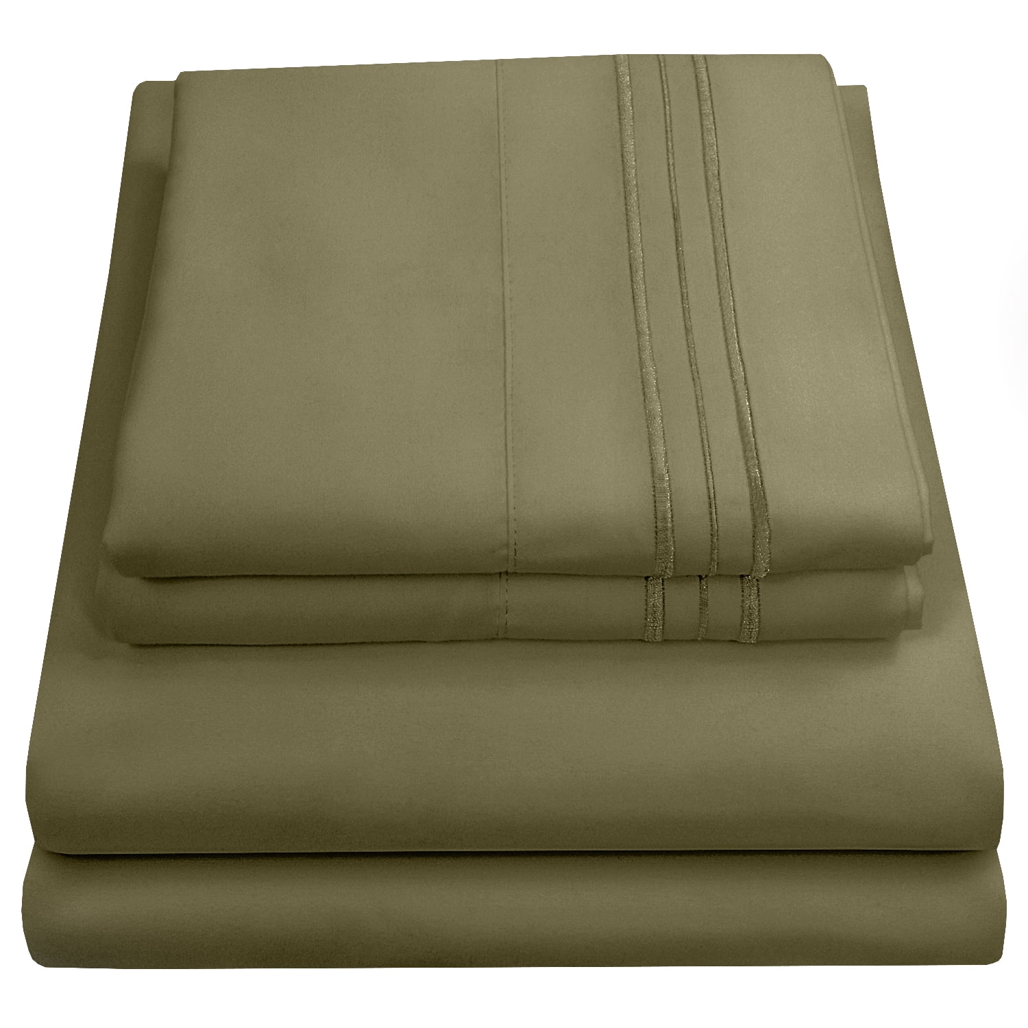 Madame Marie Contemporary Microfiber Bedroom Solid Color Bed Sheet Set California King - Olive