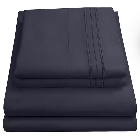 Madame Marie Contemporary Microfiber Bedroom Solid Color Bed Sheet Set Full - Navy