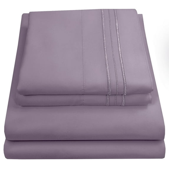 Madame Marie Contemporary Microfiber Bedroom Solid Color Bed Sheet Set King - Plum