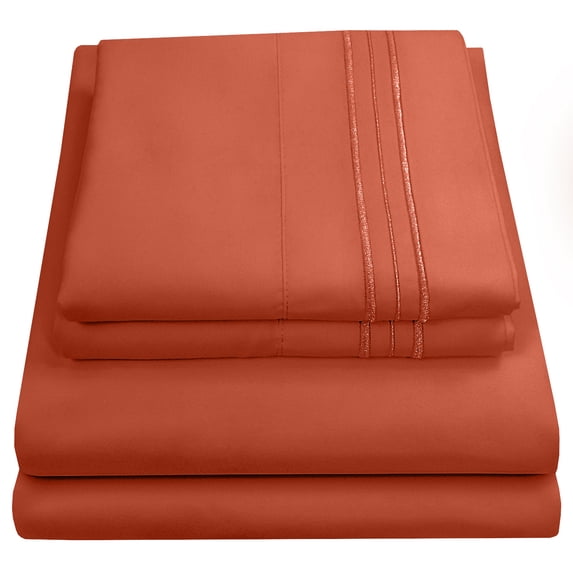 Madame Marie Contemporary Microfiber Bedroom Solid Color Bed Sheet Set King - Rust